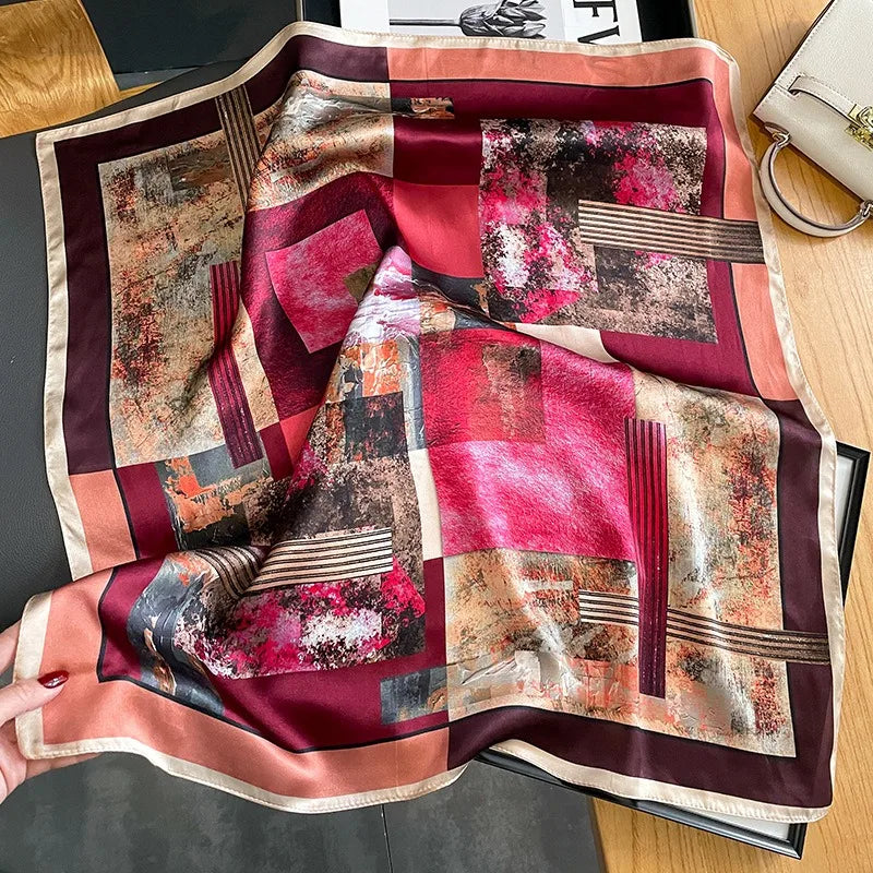 100% Natural Silk Scarf for Woman Designer Birds on Tree Print Bandana Foulard Female Luxury Square Neckerchief New SD0064