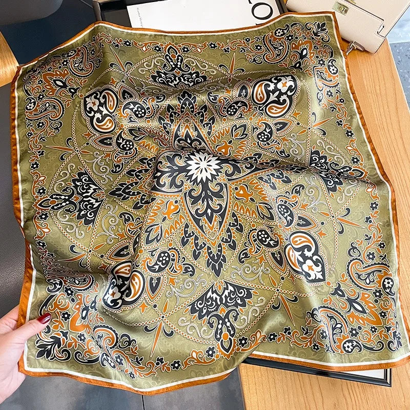 100% Natural Silk Scarf for Woman Designer Birds on Tree Print Bandana Foulard Female Luxury Square Neckerchief New SD0064