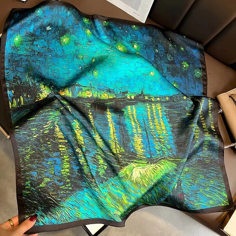 100% Natural Silk Scarf for Woman Designer Birds on Tree Print Bandana Foulard Female Luxury Square Neckerchief New SD0064