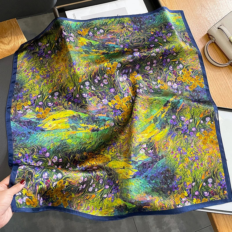100% Natural Silk Scarf for Woman Designer Birds on Tree Print Bandana Foulard Female Luxury Square Neckerchief New SD0064