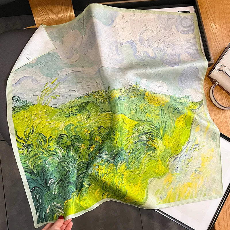 100% Natural Silk Scarf for Woman Designer Birds on Tree Print Bandana Foulard Female Luxury Square Neckerchief New SD0064