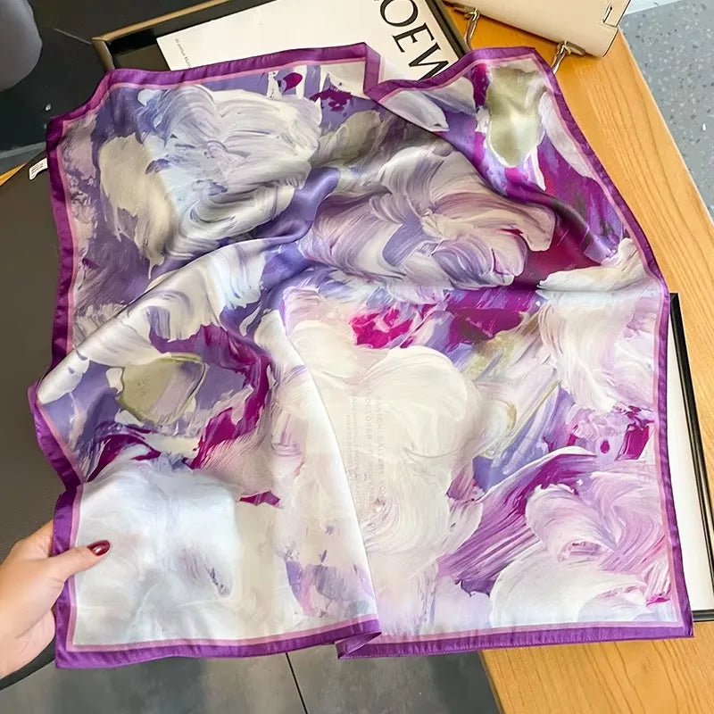 100% Natural Silk Scarf for Woman Designer Birds on Tree Print Bandana Foulard Female Luxury Square Neckerchief New SD0064