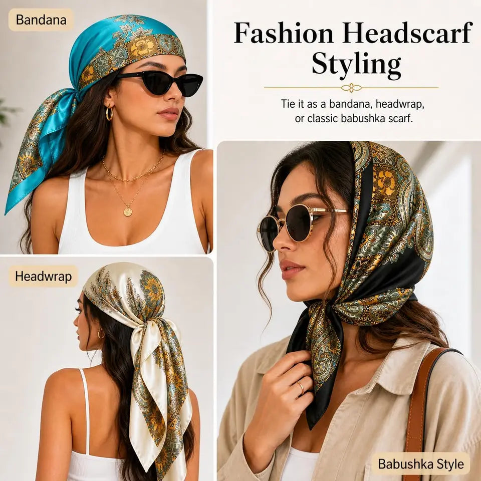 35” Satin Large Square Head Scarves - 4PCS Silk Like Neck Scarf Hair Sleeping Wraps Satin Silk Scarfs for Women