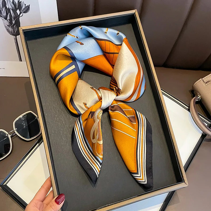 Square Floral 100% Real Silk Scarf Women Hair Ribbon Headband Luxury Brand Ladies Neck Tie Wrist Wrap Neckerchief Shawl Bandana