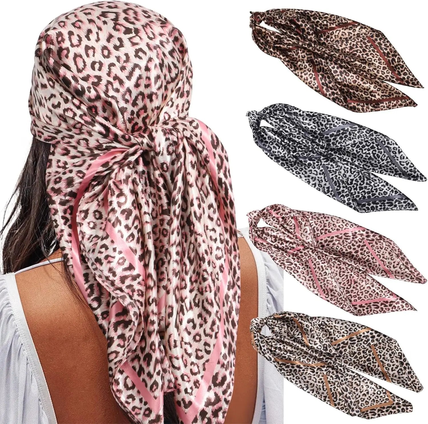 35” Satin Large Square Head Scarves - 4PCS Silk Like Neck Scarf Hair Sleeping Wraps Satin Silk Scarfs for Women