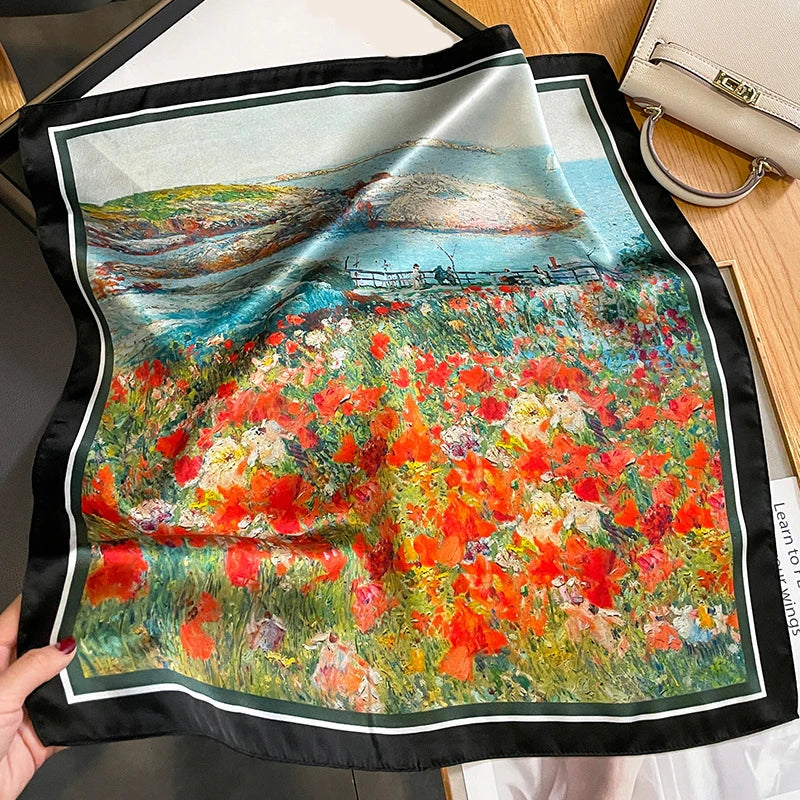 100% Natural Silk Scarf for Woman Designer Birds on Tree Print Bandana Foulard Female Luxury Square Neckerchief New SD0064