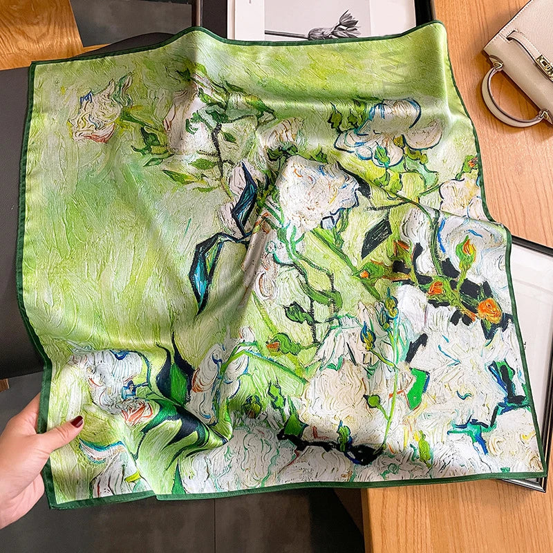 100% Natural Silk Scarf for Woman Designer Birds on Tree Print Bandana Foulard Female Luxury Square Neckerchief New SD0064