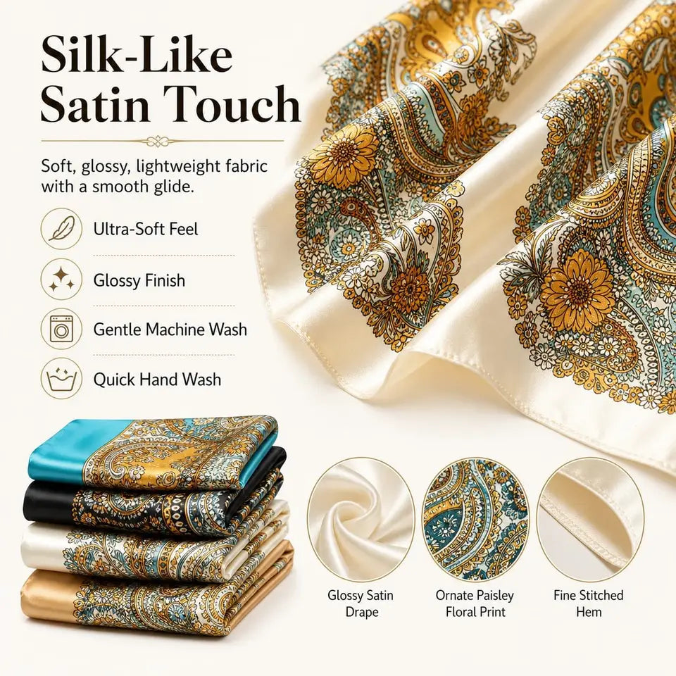 35” Satin Large Square Head Scarves - 4PCS Silk Like Neck Scarf Hair Sleeping Wraps Satin Silk Scarfs for Women