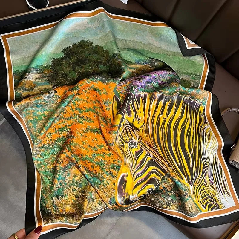 100% Natural Silk Scarf for Woman Designer Birds on Tree Print Bandana Foulard Female Luxury Square Neckerchief New SD0064