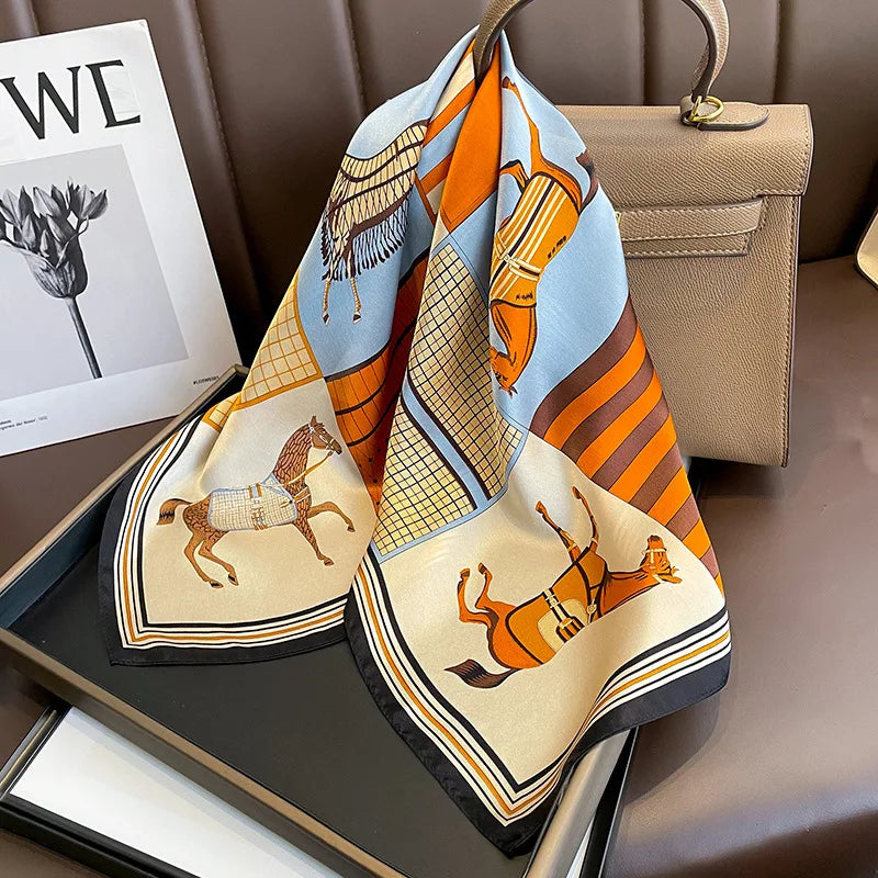 Square Floral 100% Real Silk Scarf Women Hair Ribbon Headband Luxury Brand Ladies Neck Tie Wrist Wrap Neckerchief Shawl Bandana