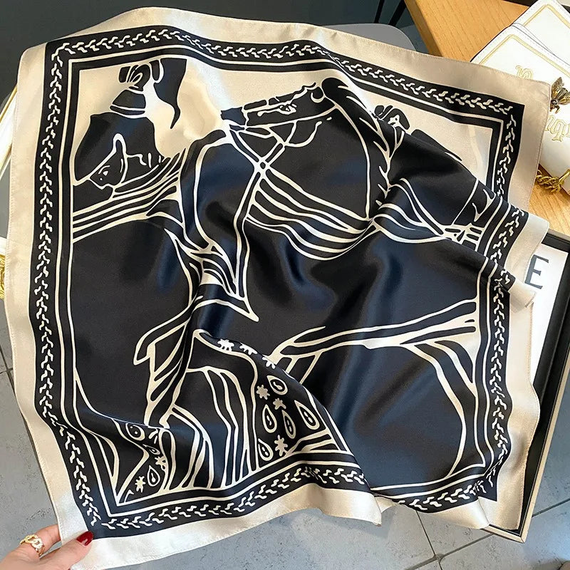100% Natural Silk Scarf for Woman Designer Birds on Tree Print Bandana Foulard Female Luxury Square Neckerchief New SD0064