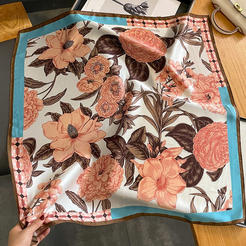 100% Natural Silk Scarf for Woman Designer Birds on Tree Print Bandana Foulard Female Luxury Square Neckerchief New SD0064