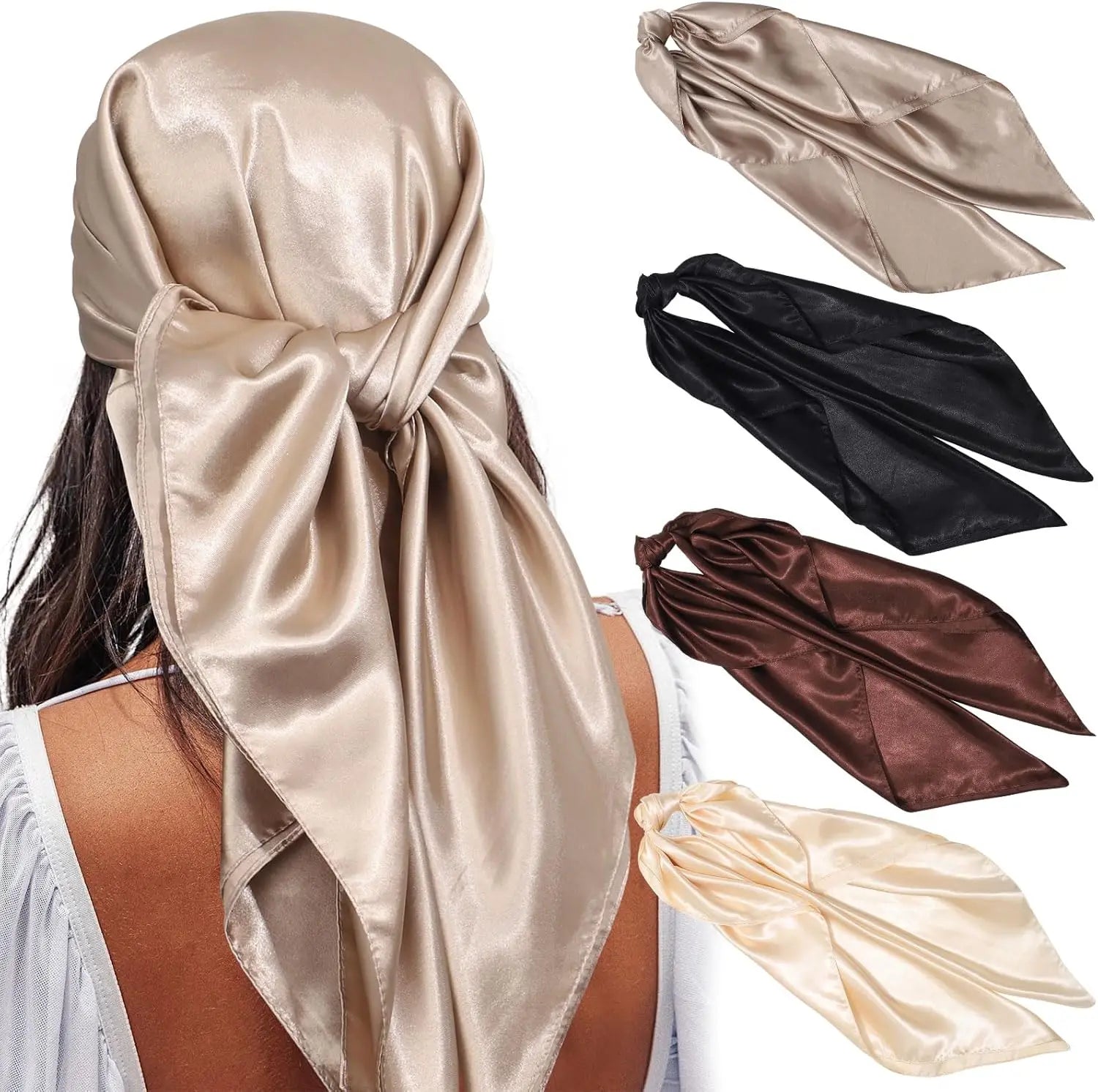 35” Satin Large Square Head Scarves - 4PCS Silk Like Neck Scarf Hair Sleeping Wraps Satin Silk Scarfs for Women