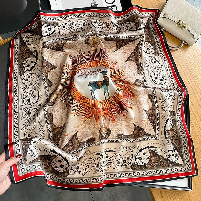 100% Natural Silk Scarf for Woman Designer Birds on Tree Print Bandana Foulard Female Luxury Square Neckerchief New SD0064