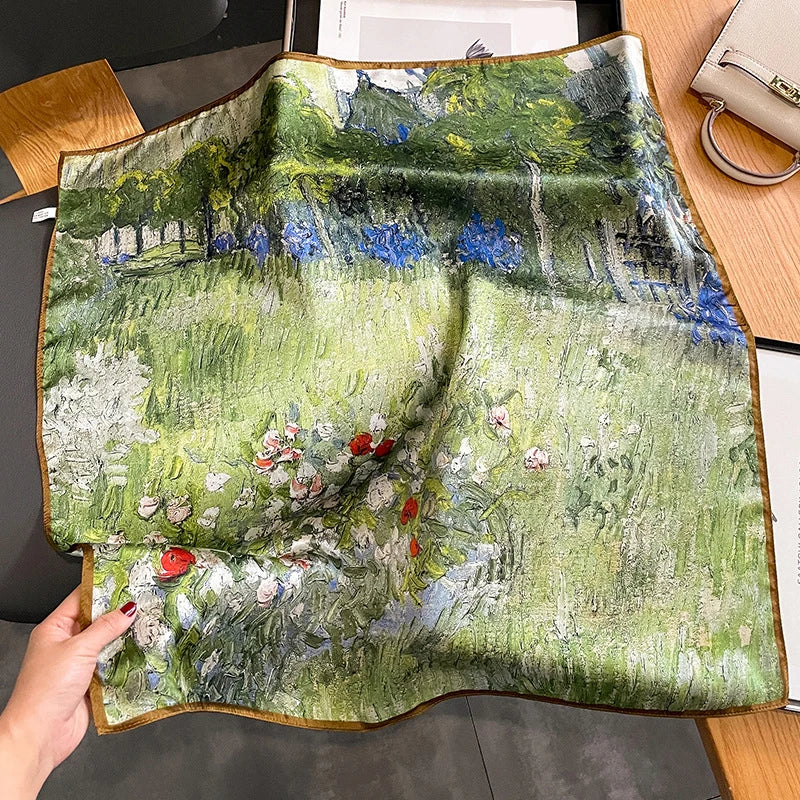 100% Natural Silk Scarf for Woman Designer Birds on Tree Print Bandana Foulard Female Luxury Square Neckerchief New SD0064