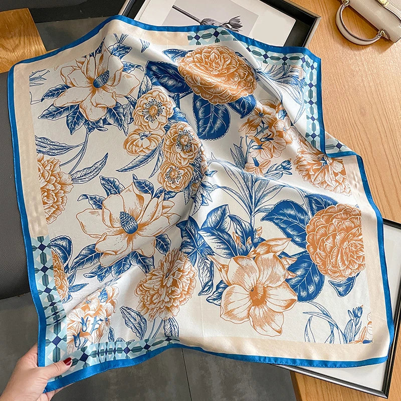 100% Natural Silk Scarf for Woman Designer Birds on Tree Print Bandana Foulard Female Luxury Square Neckerchief New SD0064