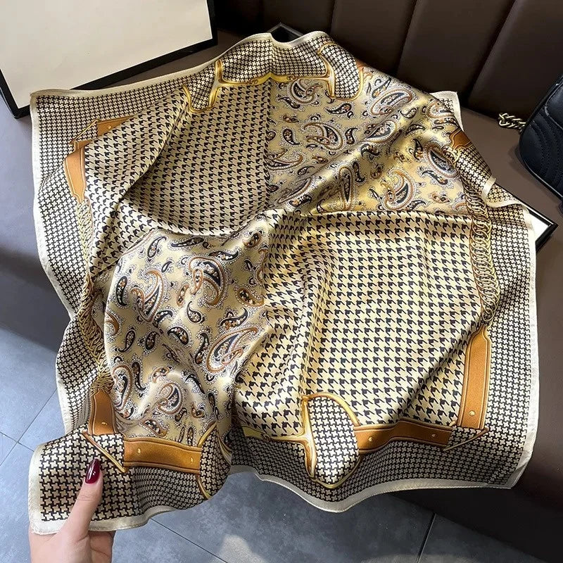 100% Natural Silk Scarf for Woman Designer Birds on Tree Print Bandana Foulard Female Luxury Square Neckerchief New SD0064