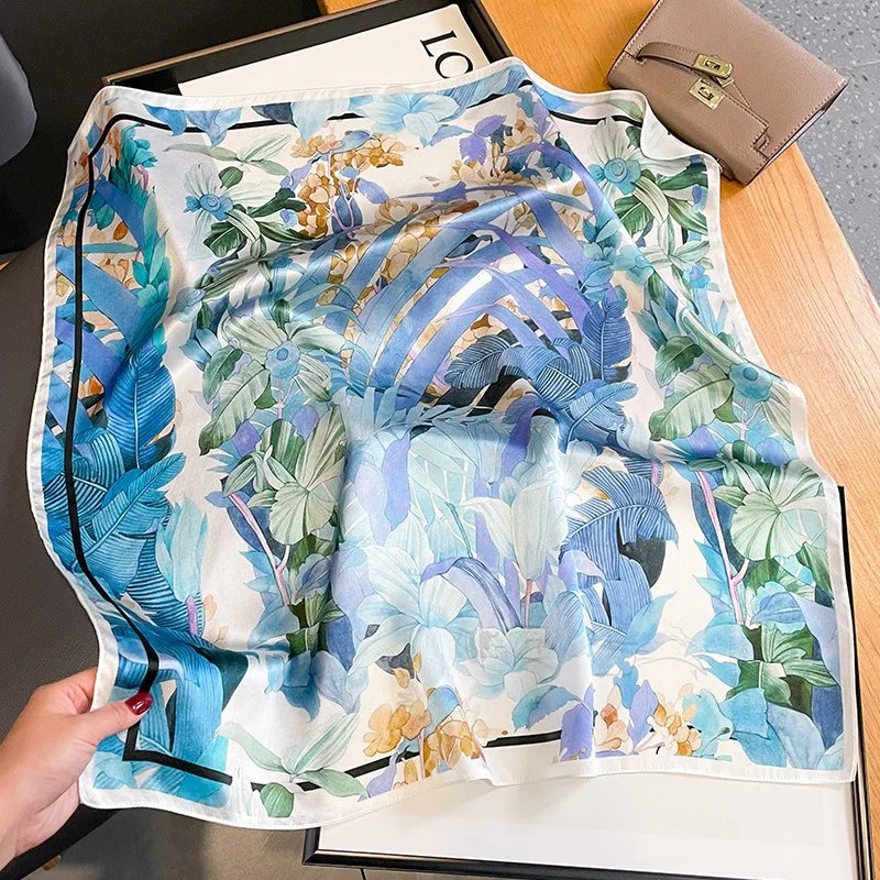 100% Natural Silk Scarf for Woman Designer Birds on Tree Print Bandana Foulard Female Luxury Square Neckerchief New SD0064