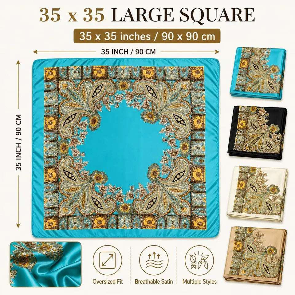 35” Satin Large Square Head Scarves - 4PCS Silk Like Neck Scarf Hair Sleeping Wraps Satin Silk Scarfs for Women