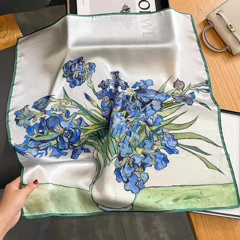100% Natural Silk Scarf for Woman Designer Birds on Tree Print Bandana Foulard Female Luxury Square Neckerchief New SD0064