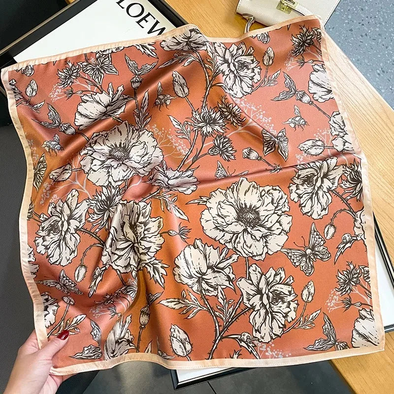 100% Natural Silk Scarf for Woman Designer Birds on Tree Print Bandana Foulard Female Luxury Square Neckerchief New SD0064