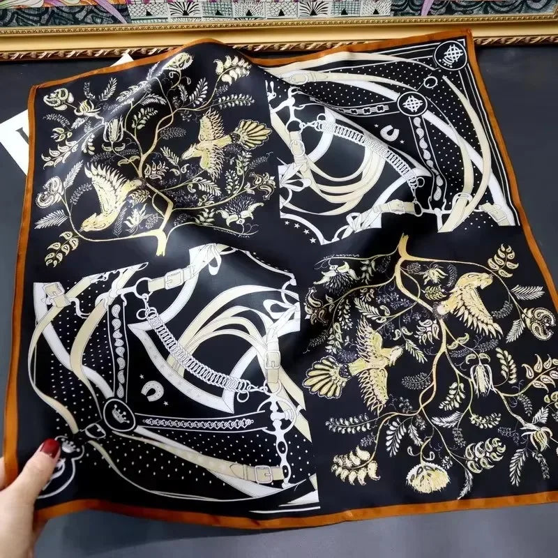 100% Natural Silk Scarf for Woman Designer Birds on Tree Print Bandana Foulard Female Luxury Square Neckerchief New SD0064