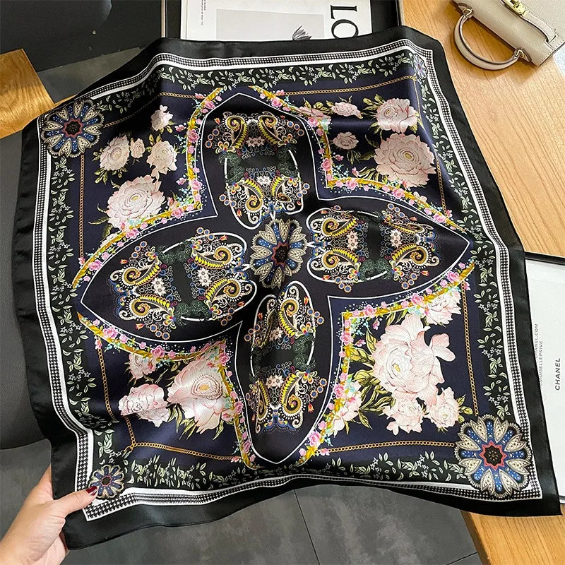 100% Natural Silk Scarf for Woman Designer Birds on Tree Print Bandana Foulard Female Luxury Square Neckerchief New SD0064