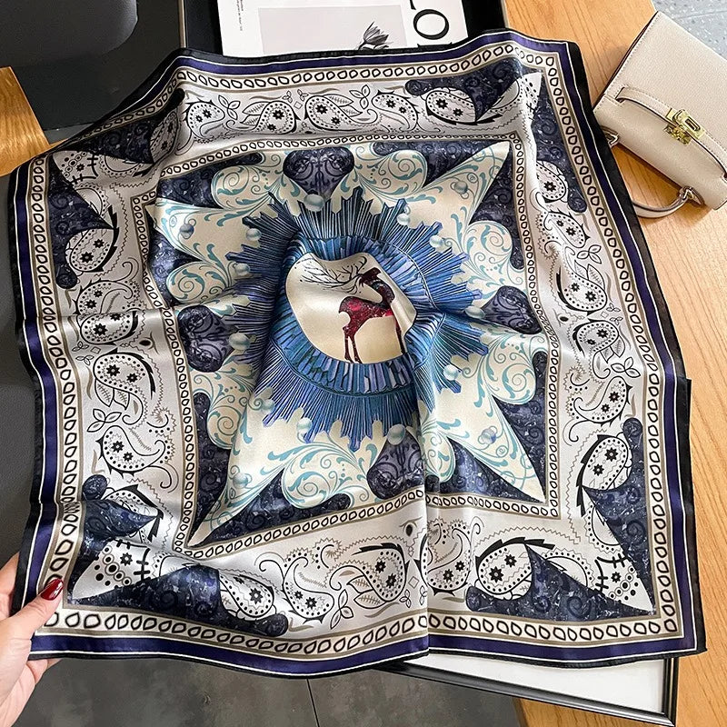 100% Natural Silk Scarf for Woman Designer Birds on Tree Print Bandana Foulard Female Luxury Square Neckerchief New SD0064